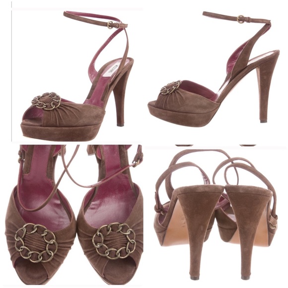 Moschino Suede Peep-toe Slingbacks - Picture 2 of 6